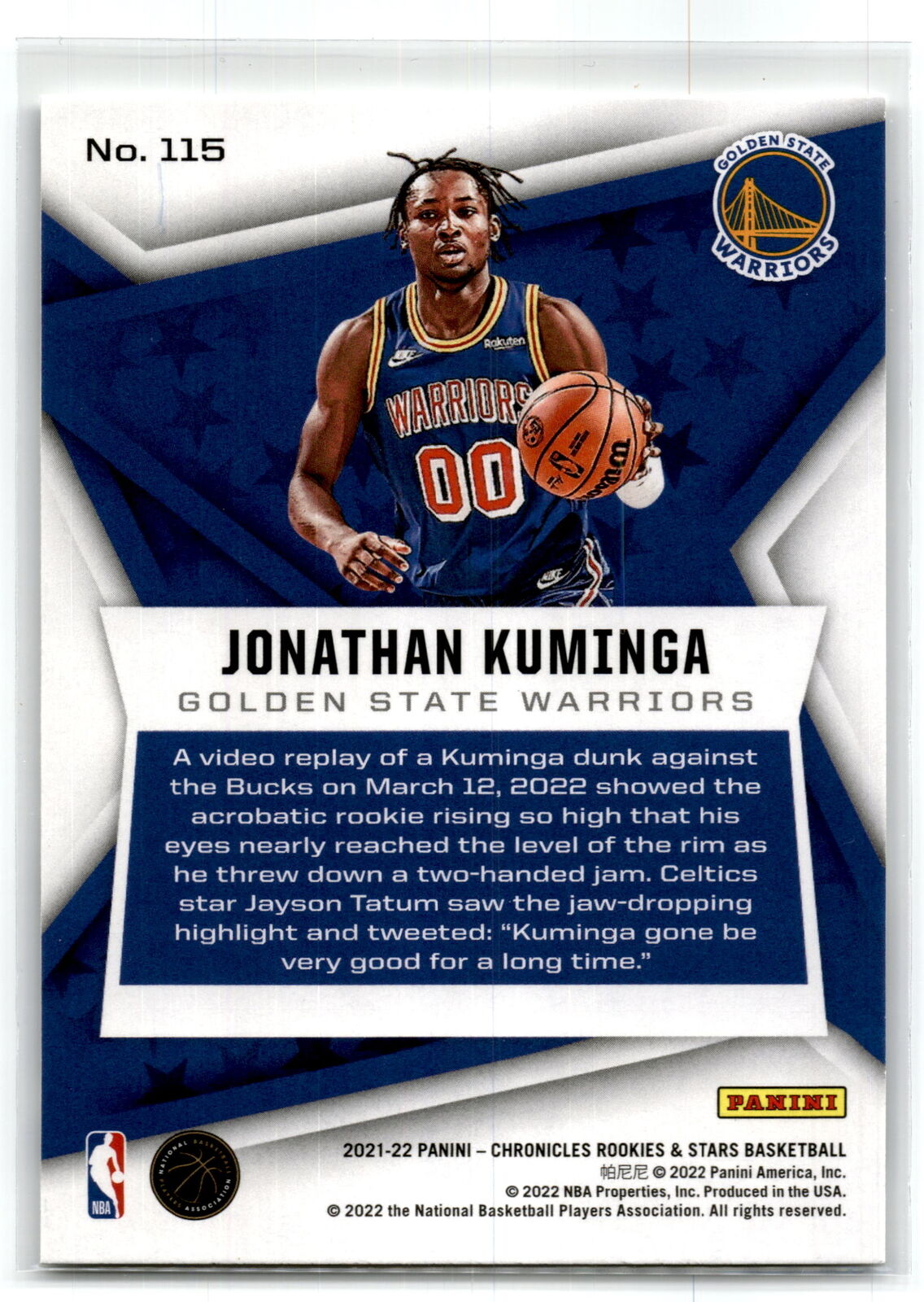 2021 Panini Chronicles #115 Jonathan Kuminga NM