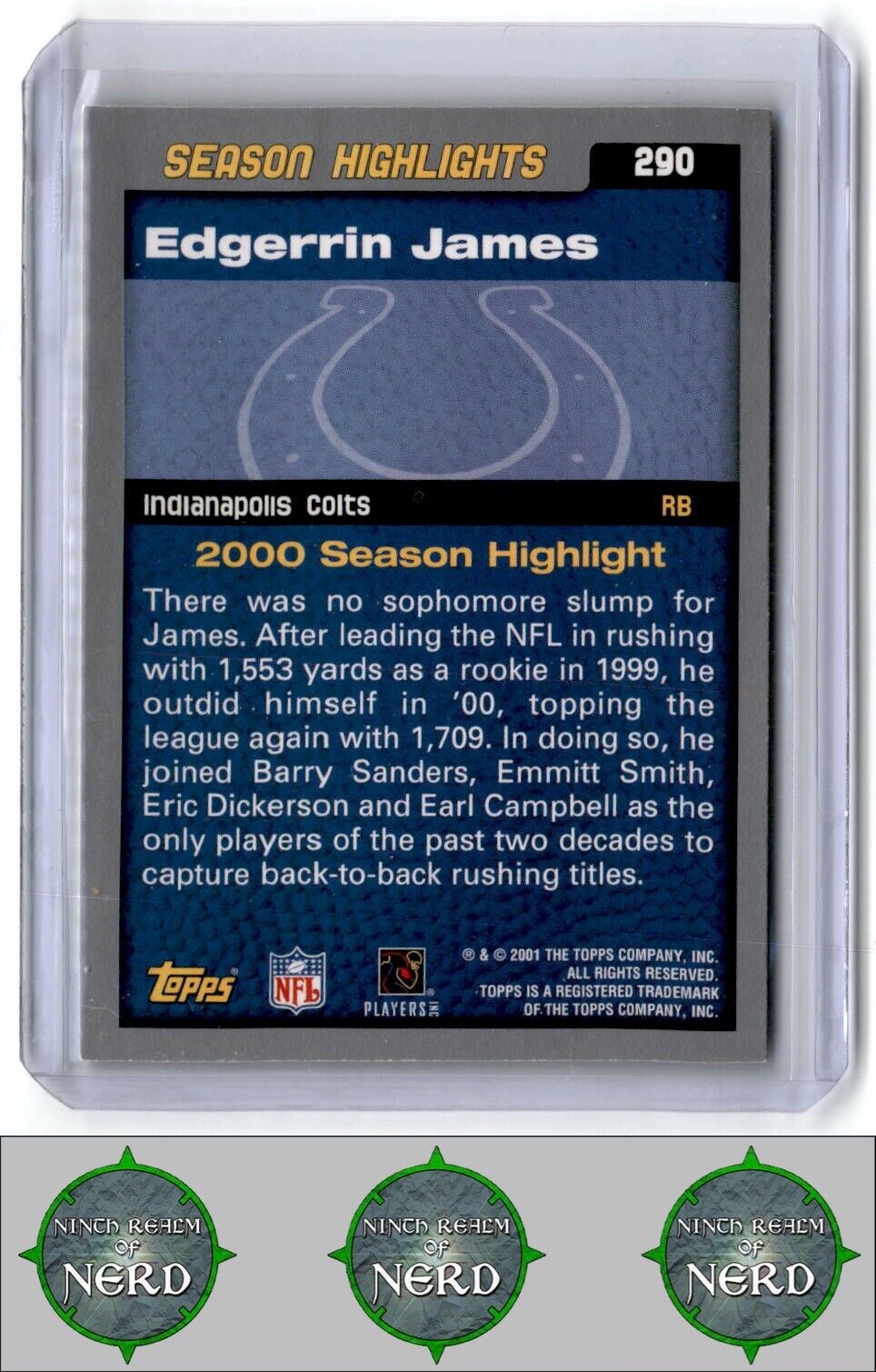 2001 Topps #290 Edgerrin James Topps Collection