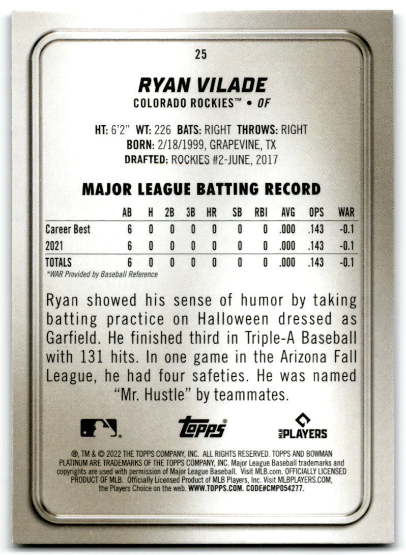 2022 Bowman Platinum #25 Ryan Vilade NM