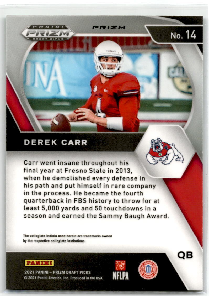 2021 Panini Prizm Draft Picks Collegiate #14 Derek Carr NM