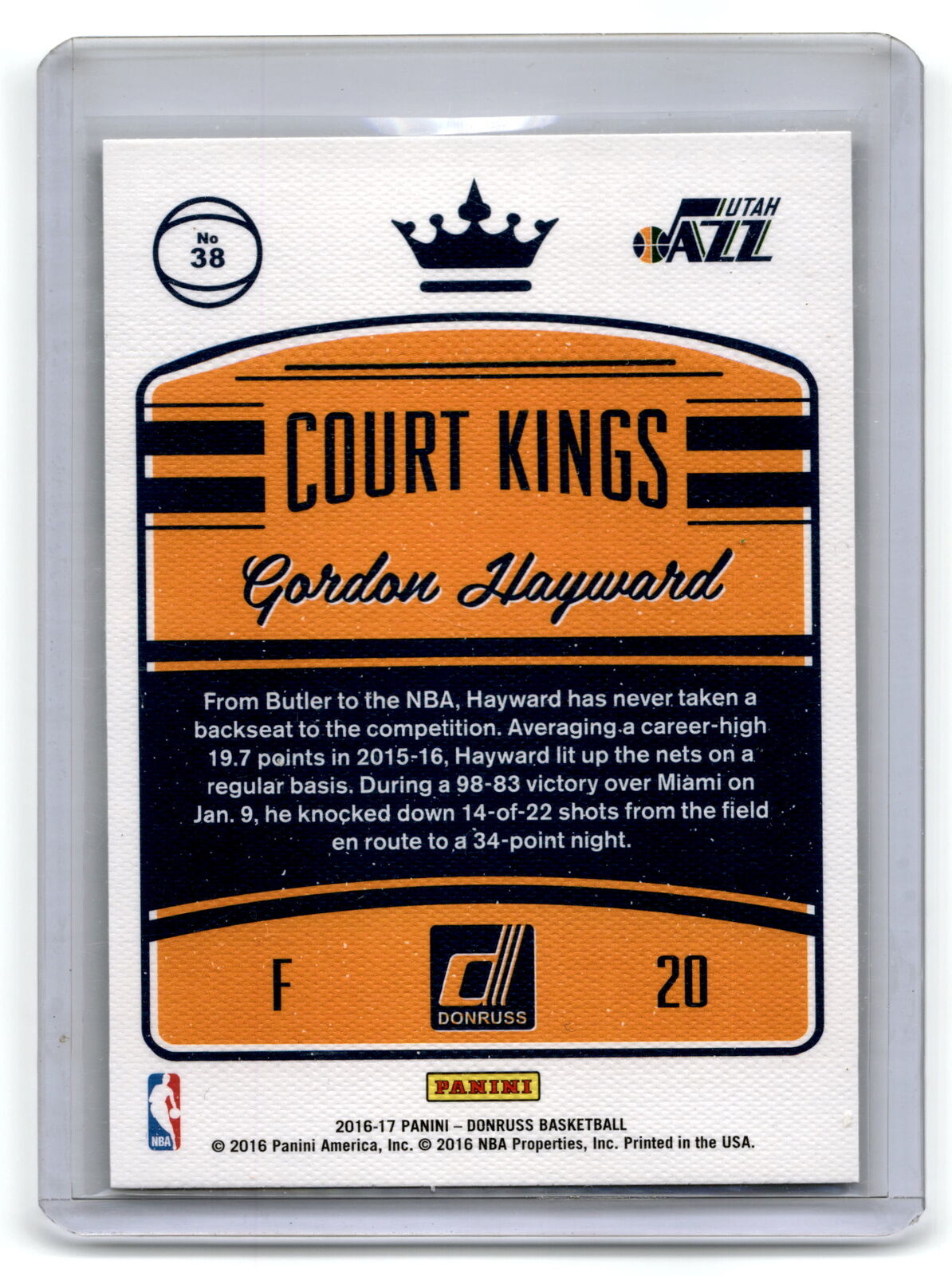 2016 Donruss #38 Gordon Hayward Court Kings NM