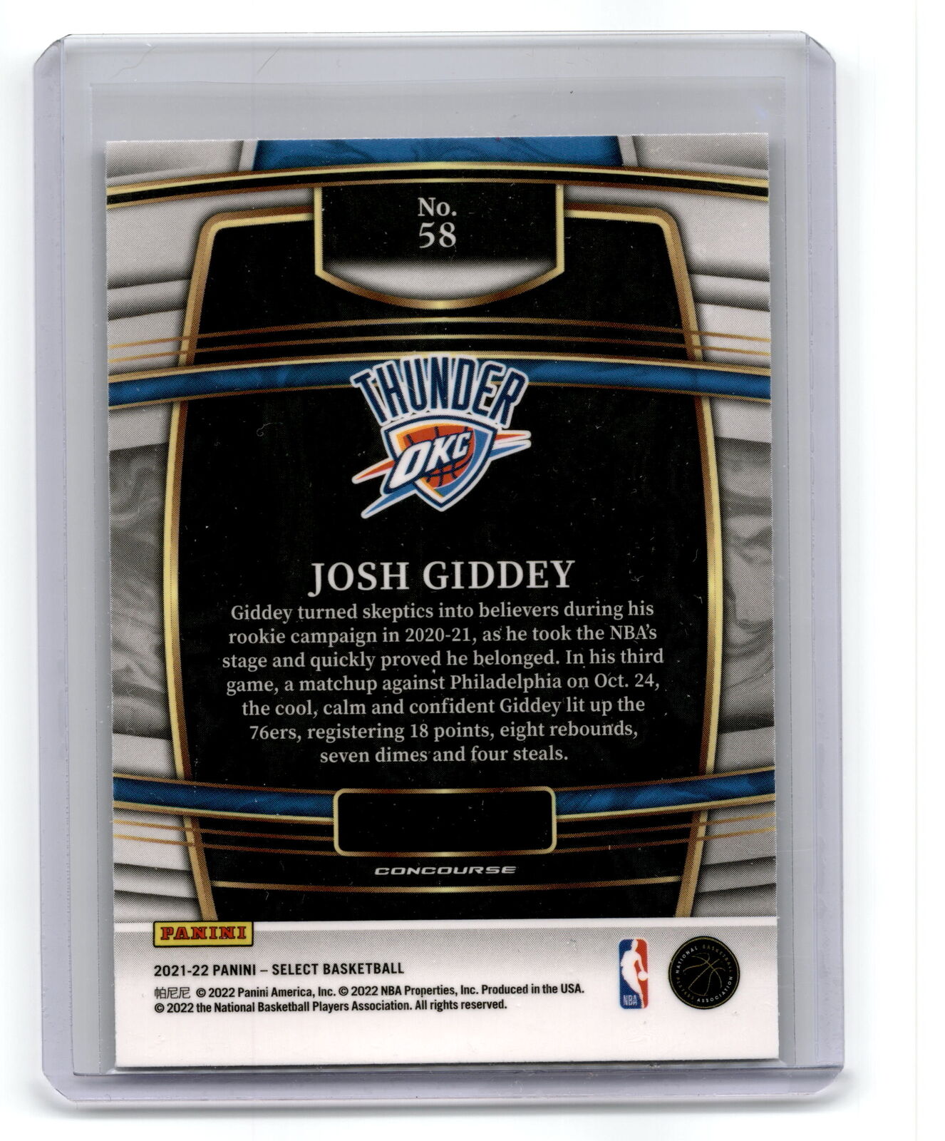 2021 Panini Select #58 Josh Giddey Blue NM