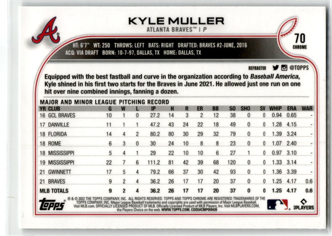 2022 Topps Chrome #70 Kyle Muller NM