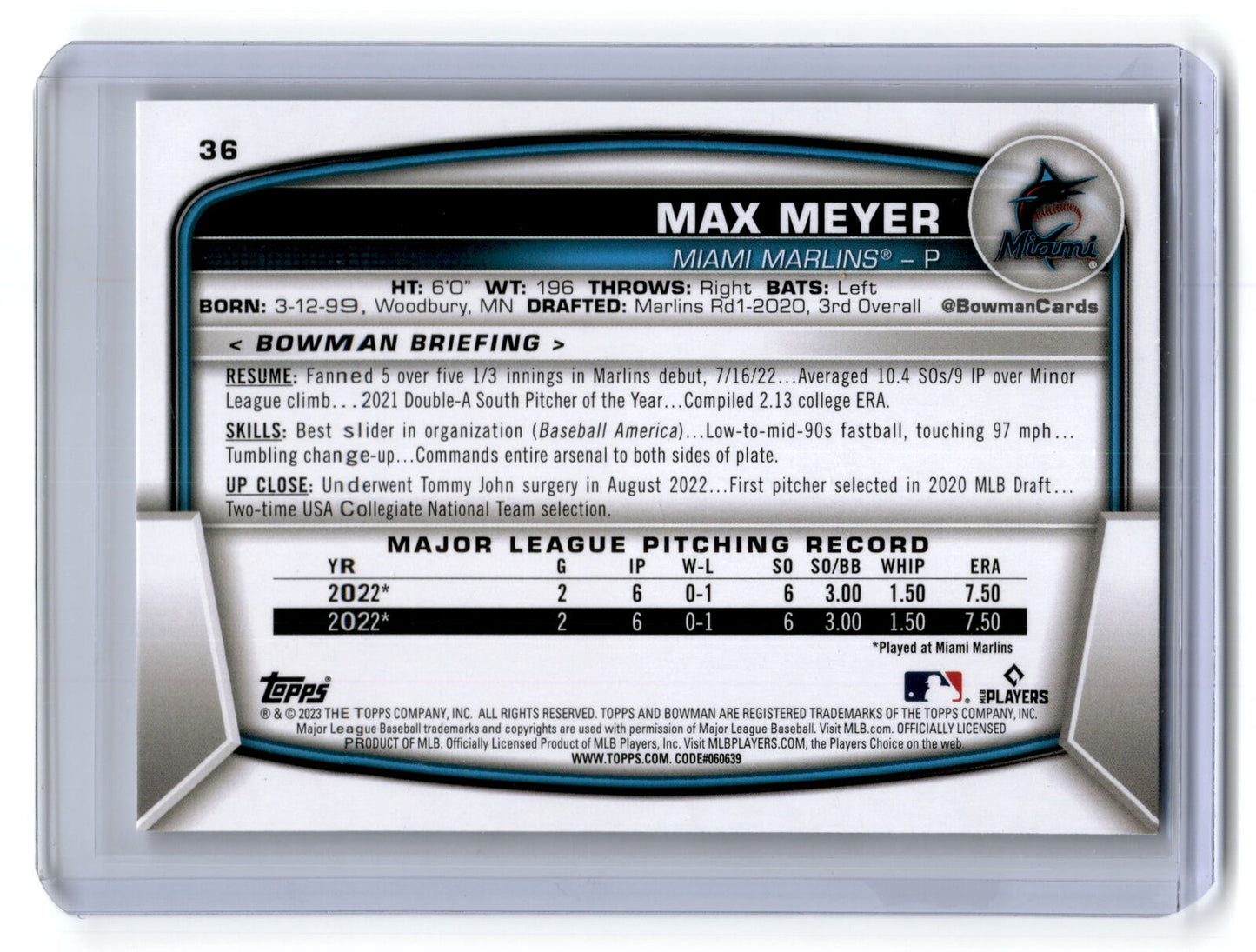 2023 Bowman #36 Max Meyer NM