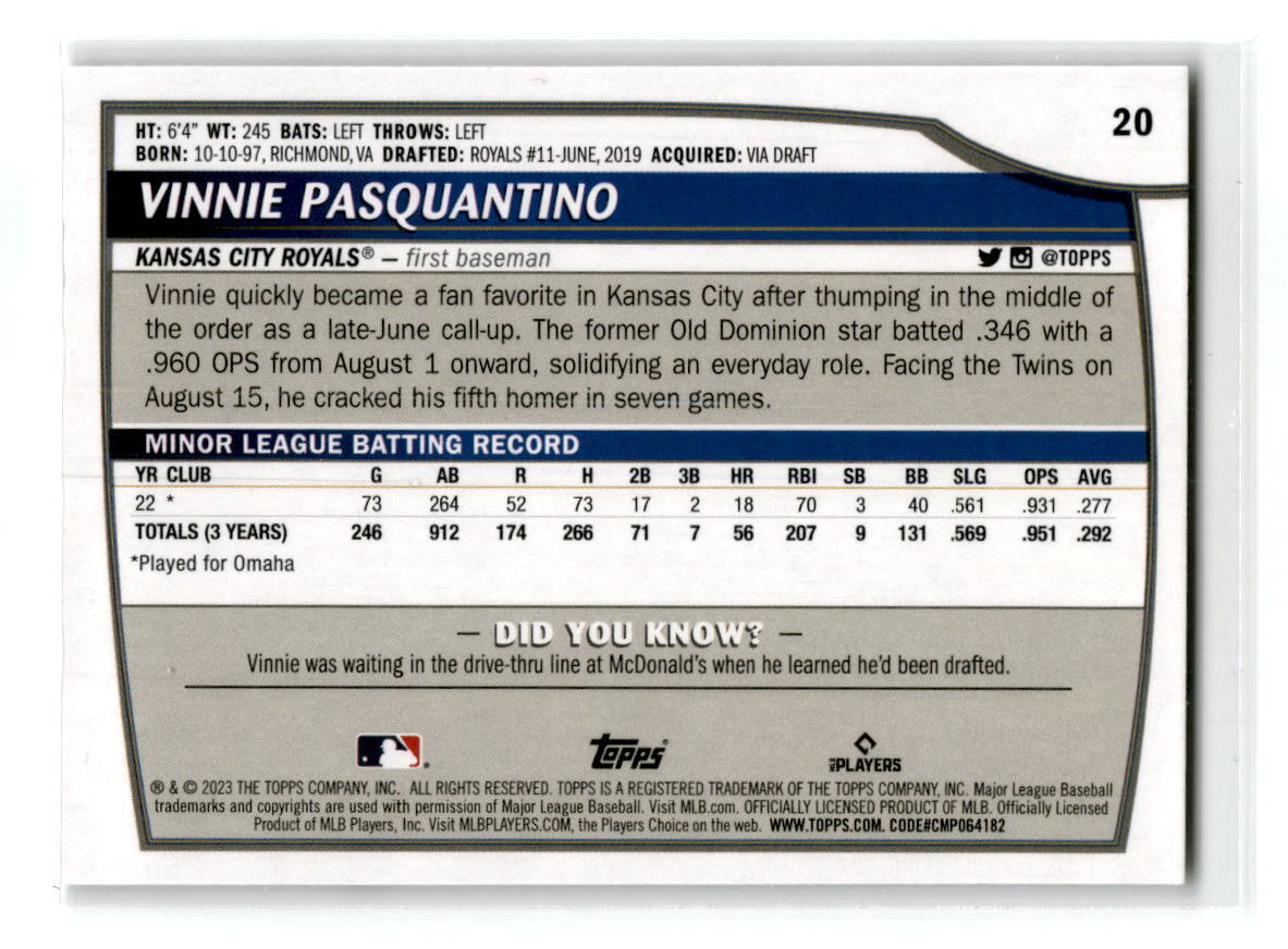 2023 Topps Big League #20 Vinnie Pasquantino NM