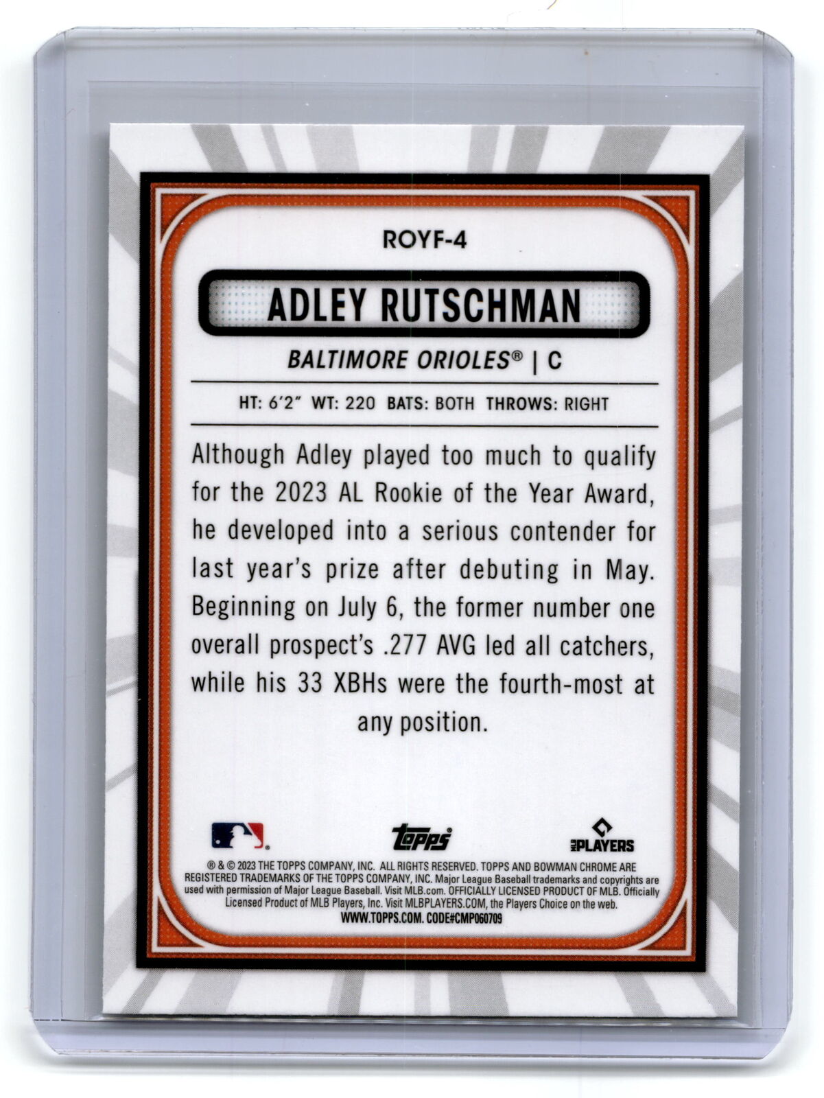 2023 Bowman #ROYF-4 Adley Rutschman Rookie of the Year Favorites NM