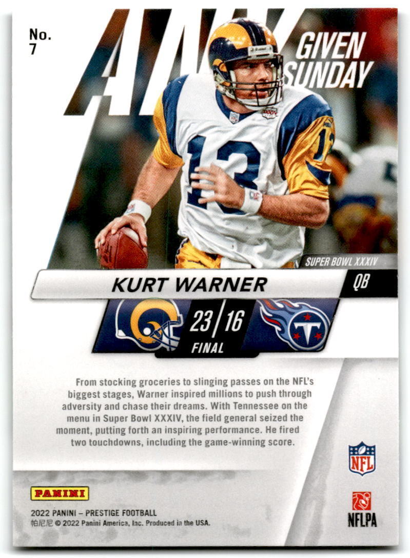 2022 Panini Prestige #7 Kurt Warner Any Given Sunday NM