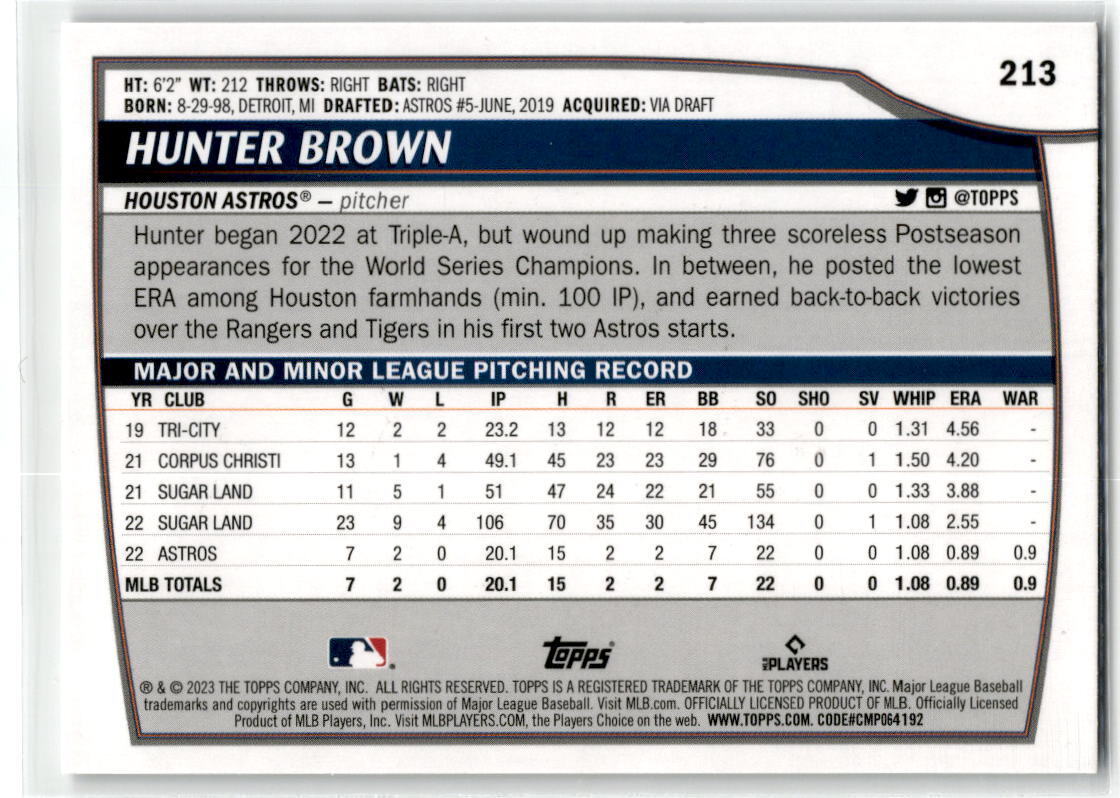 2023 Topps Big League #213 Hunter Brown NM