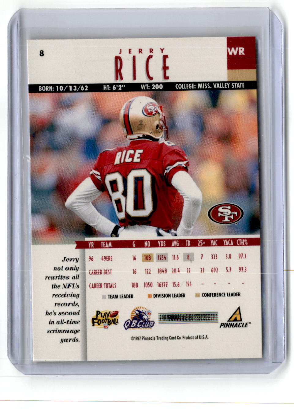 1997 Pinnacle #8 Jerry Rice