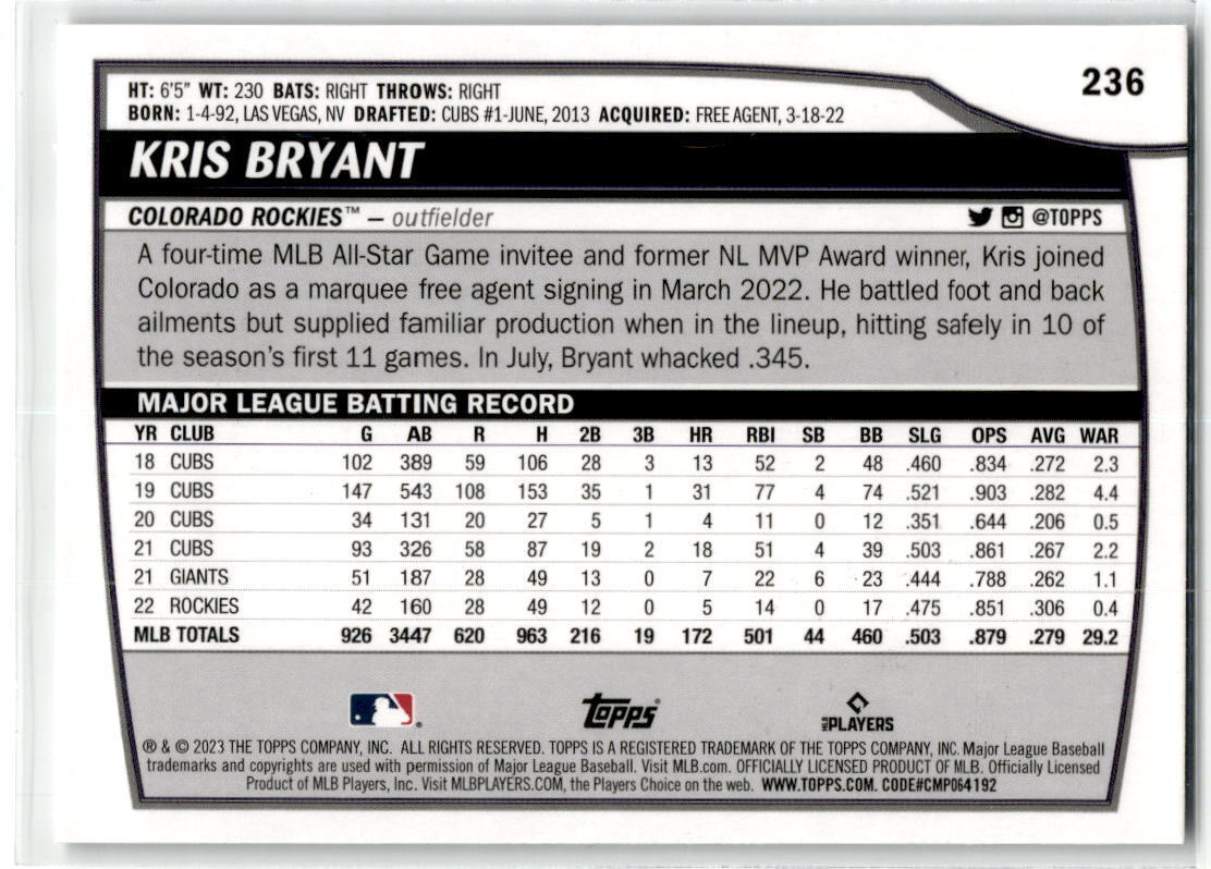 2023 Topps Big League #236 Kris Bryant NM