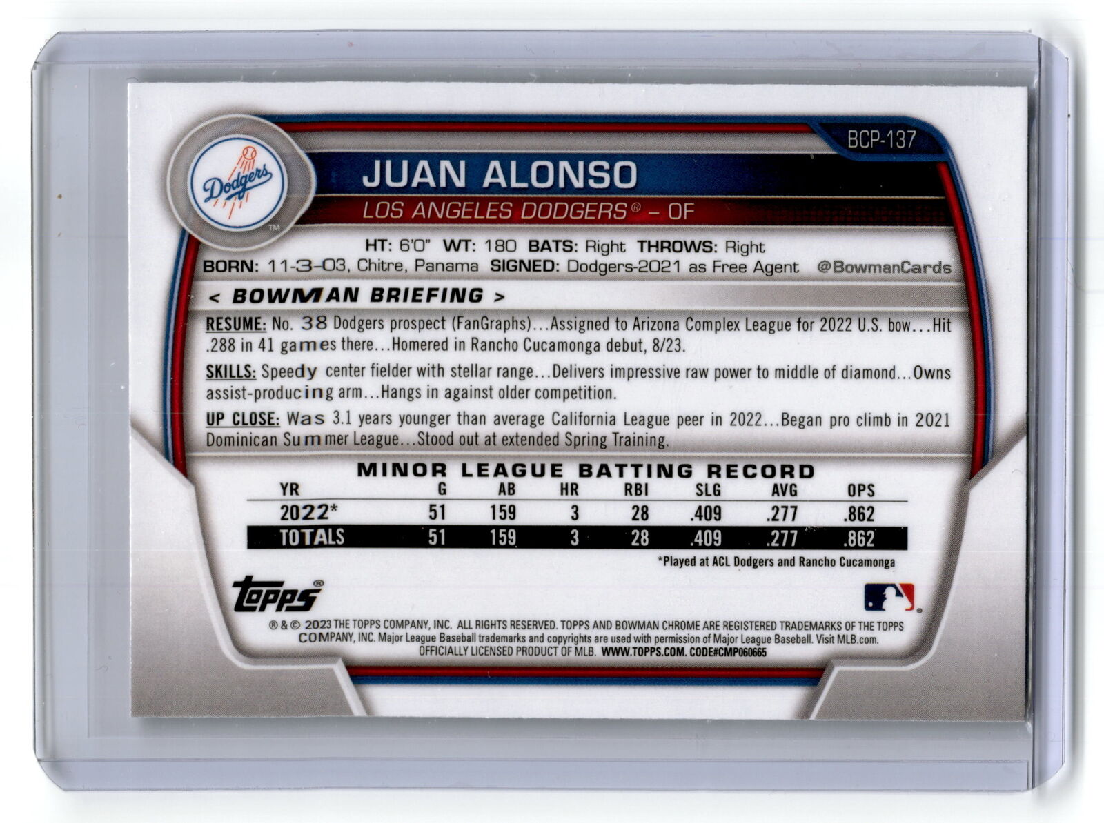 2023 Bowman #BCP-137 Juan Alonso Chrome Prospects NM