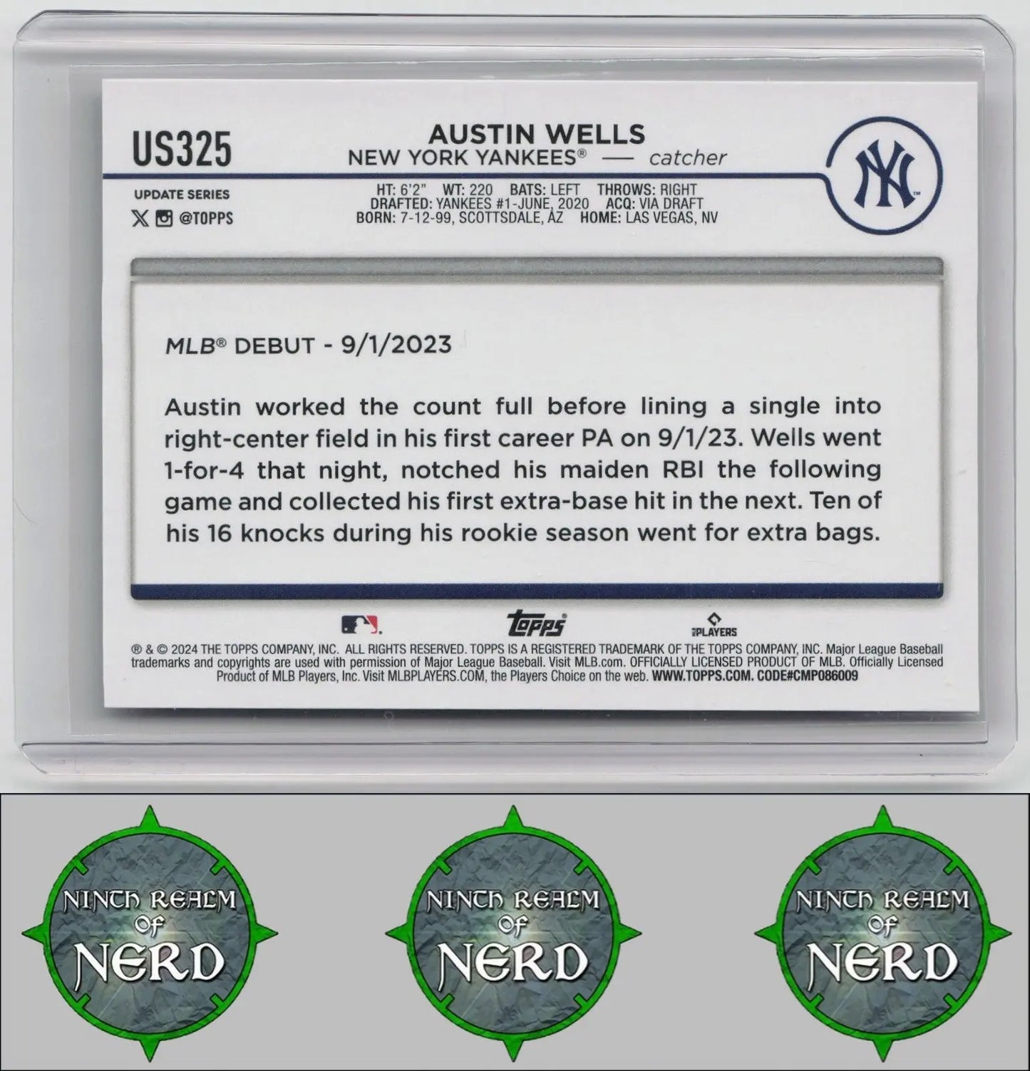 Austin Wells 2024 Topps Update #US325 New York Yankees