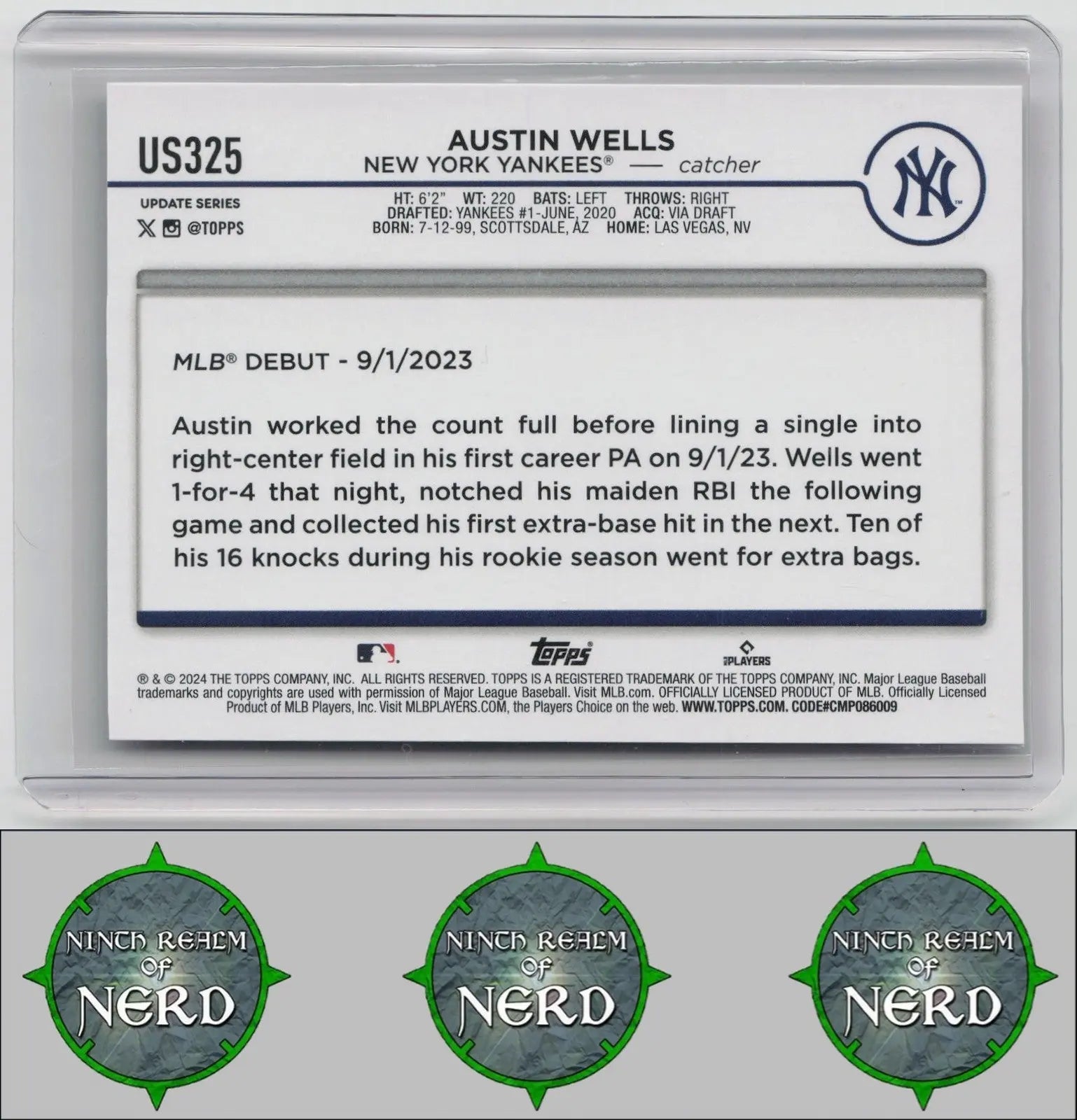 Austin Wells 2024 Topps Update #US325 New York Yankees