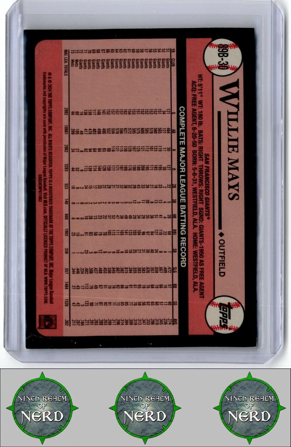 2024 Topps #89B-30 Willie Mays 1989 Topps Baseball 35th Anniversary