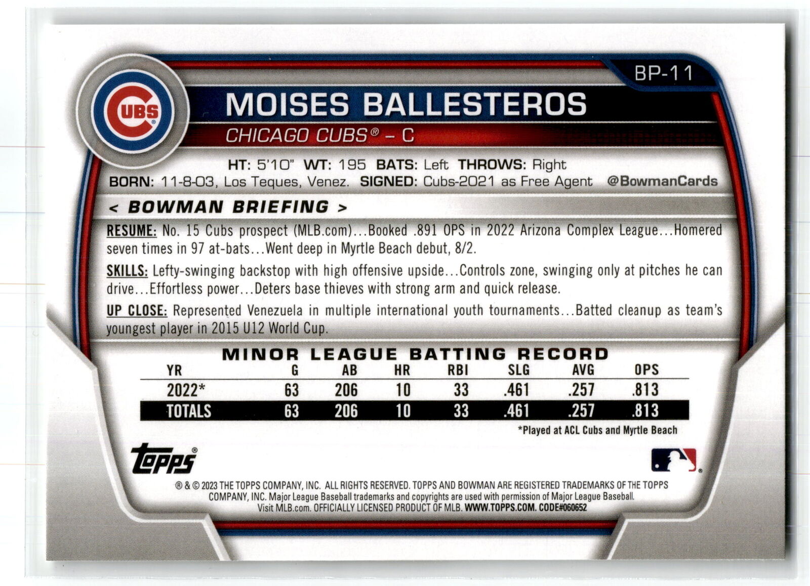 2023 Bowman #BP-11 Moises Ballesteros Prospects NM