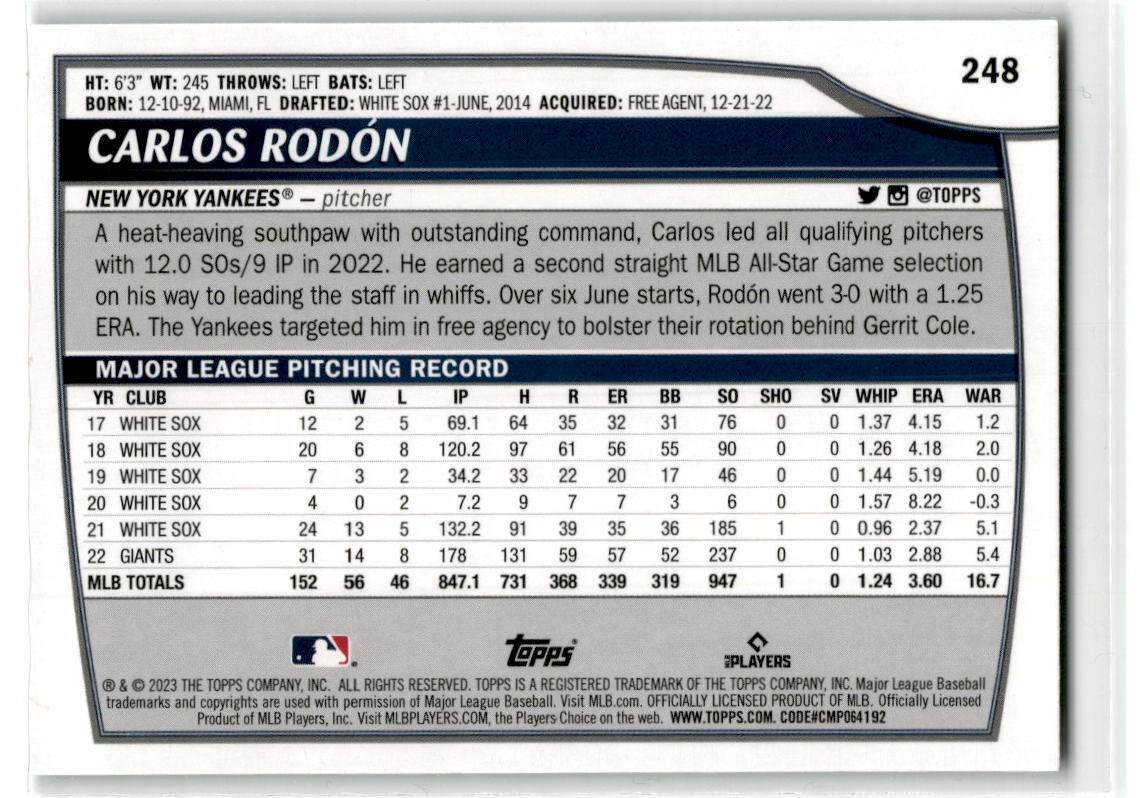 2023 Topps Big League #248 Carlos Rodón NM