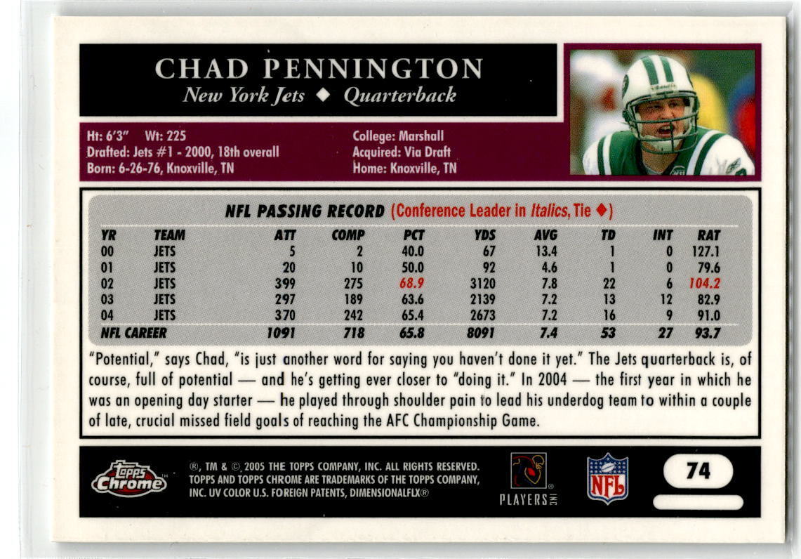 2005 Topps Chrome #74 Chad Pennington NM