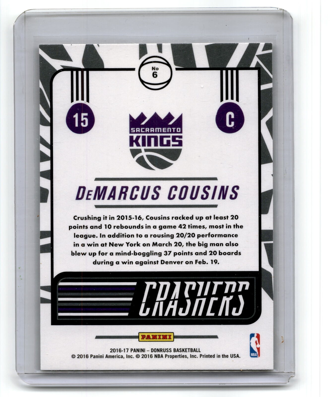 2016 Donruss #6 DeMarcus Cousins Crashers NM