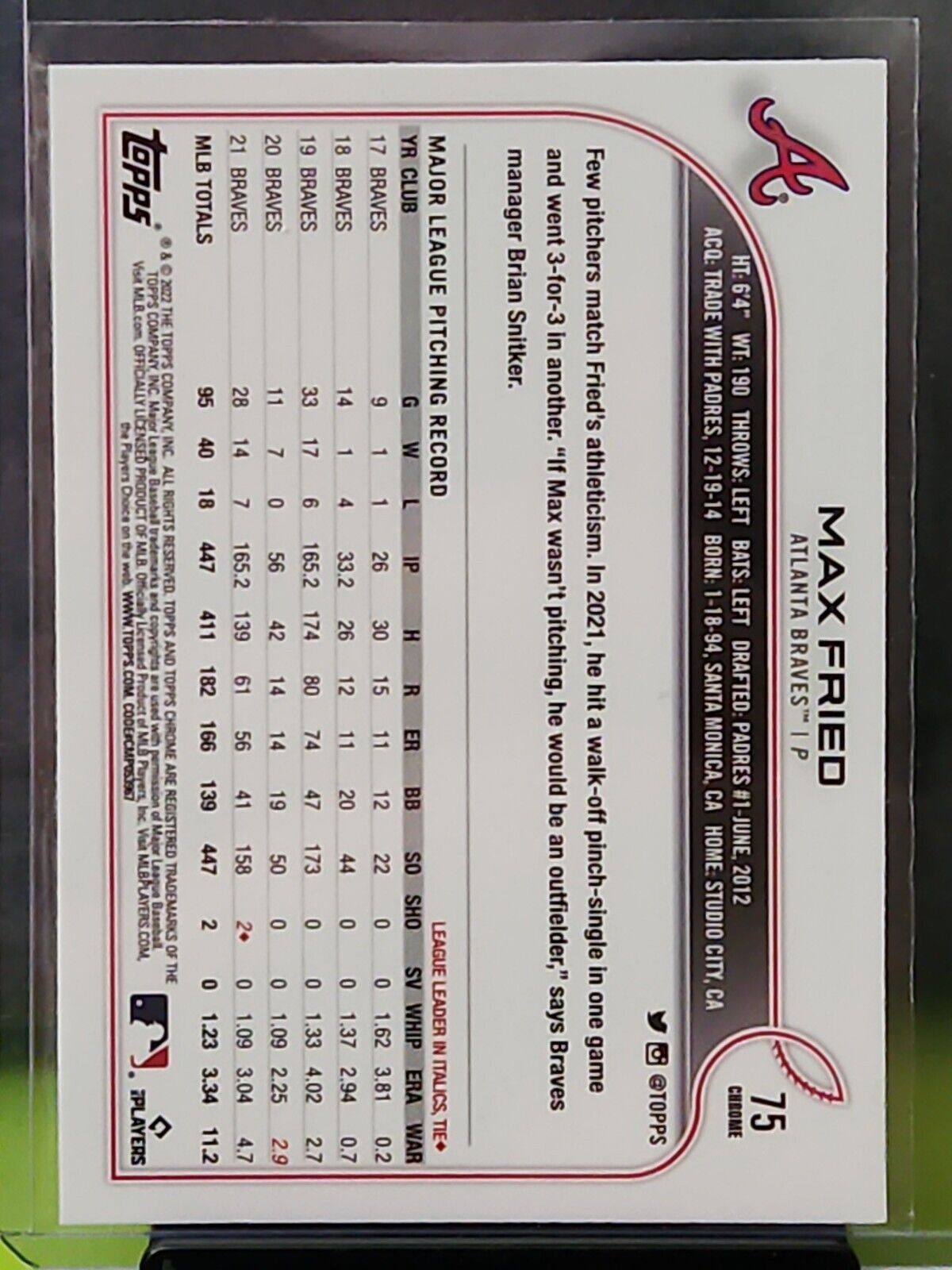 2022 Topps Chrome #75 Max Fried Atlanta Braves  X-Fractor💥☄️🔥