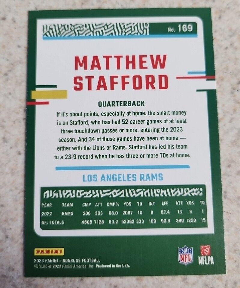 Matthew Stafford 2023 Donruss Football Green Press Proof #169 Rams