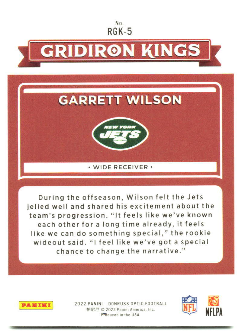 2022 Donruss #RGK-5 Garrett Wilson Rookie Gridiron Kings NM