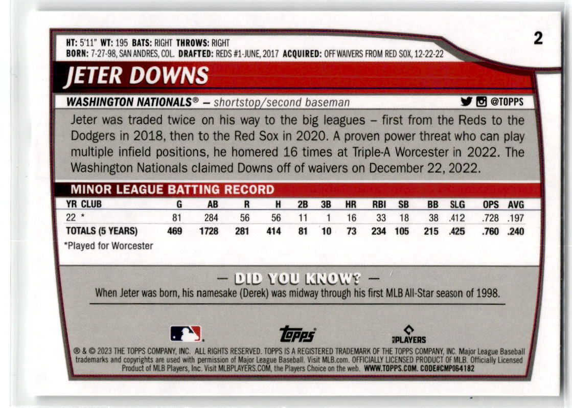 2023 Topps Big League #2 Jeter Downs NM