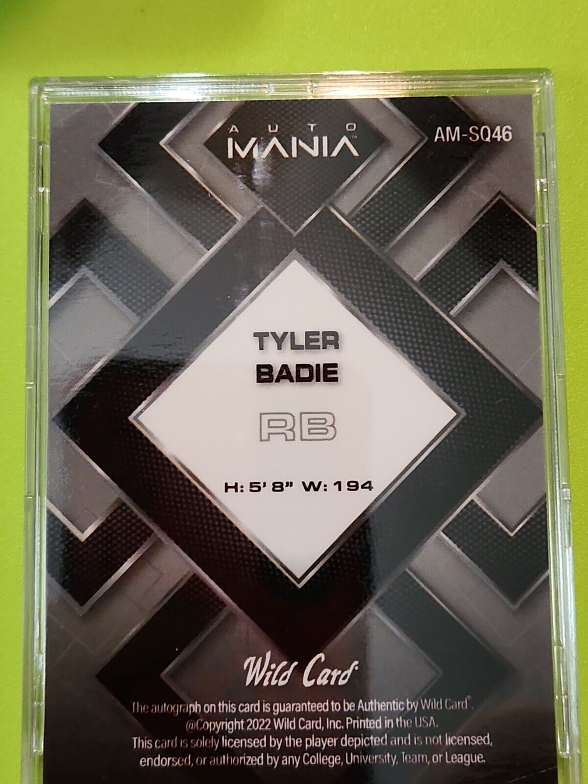 2022 Wild Card Auto Mania  RC AUTO TYLER BADIE RAVENS