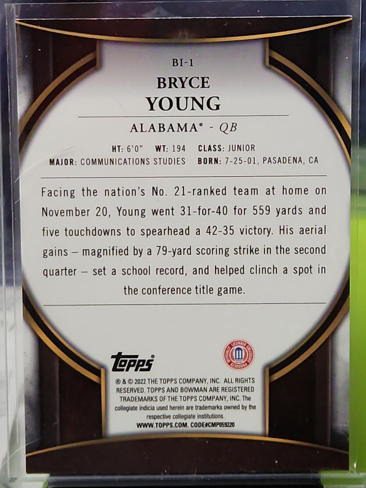 2022 Bowman Chrome University Invicta Refractor #BI-1 Bryce Young  And Jahmyr...