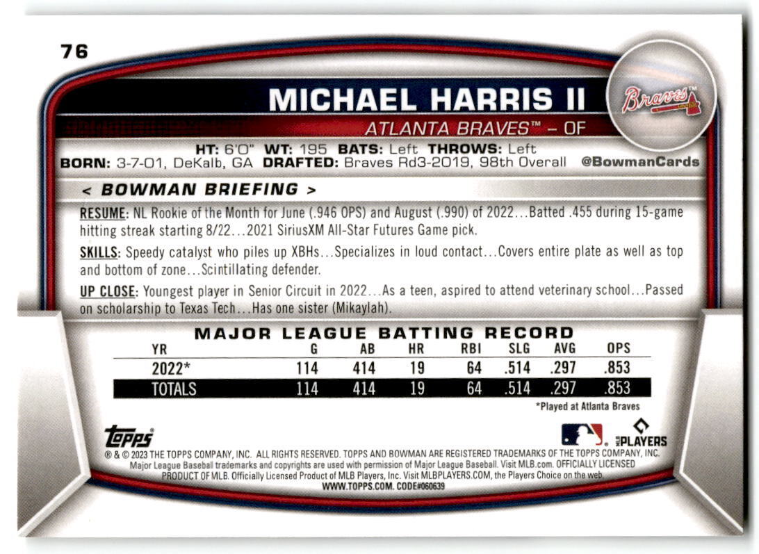 2023 Bowman #76 Michael Harris II NM