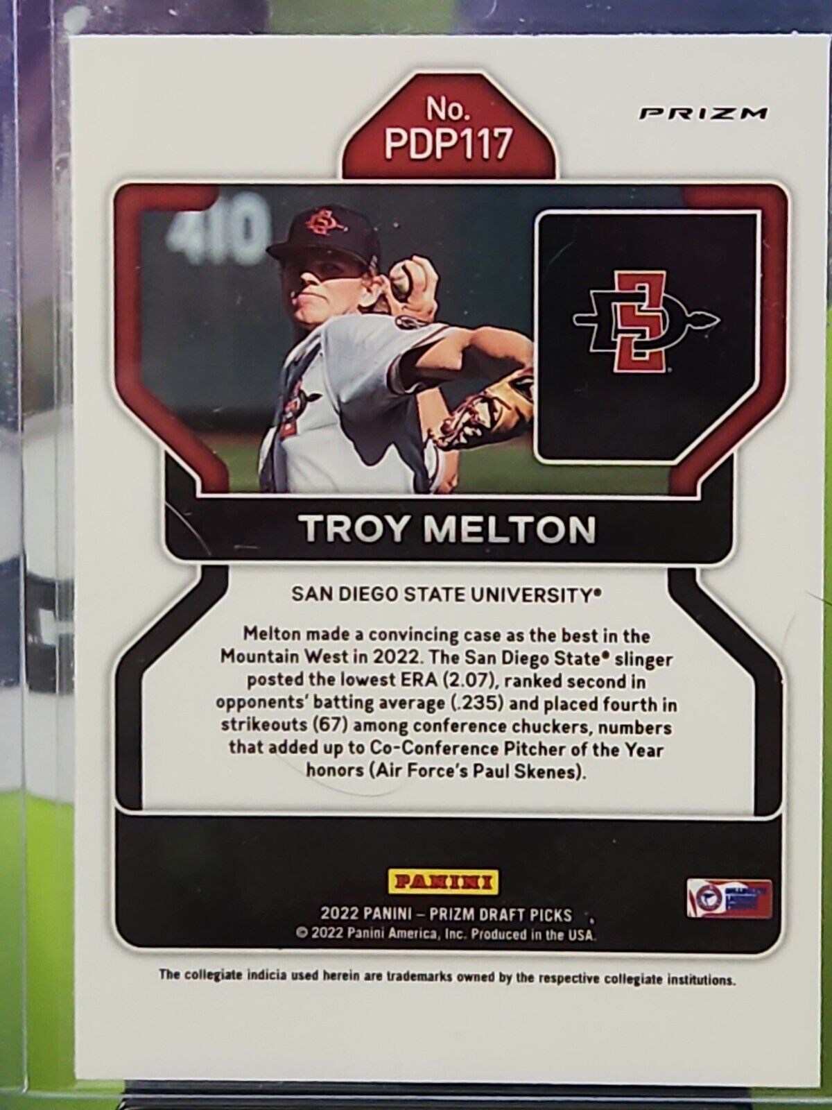 2022 panini prizm draft picks baseball troy melton pink velocity