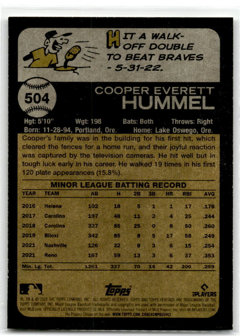 2022 Topps Heritage #504 Cooper Hummel NM