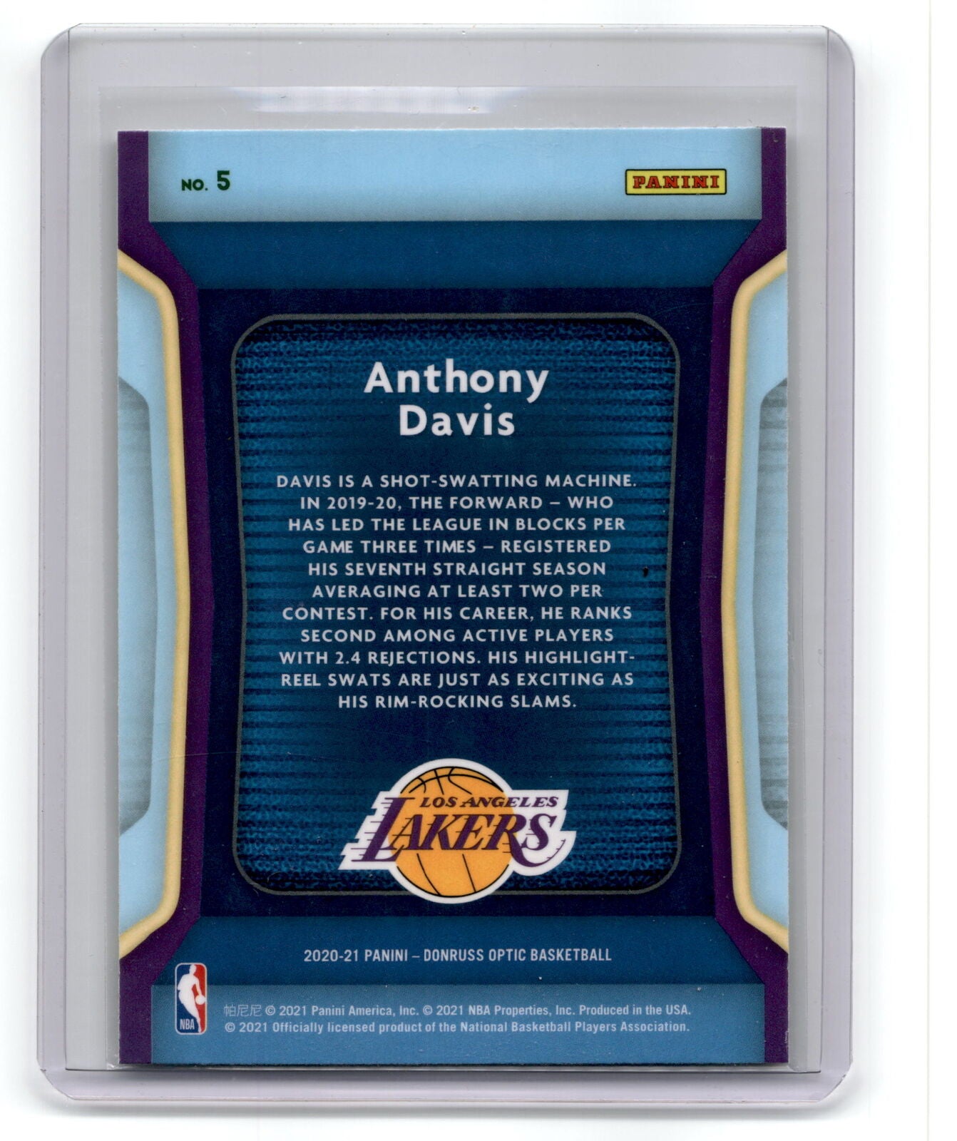 2020 Donruss Optic #5 Anthony Davis Air Defense Purple NM