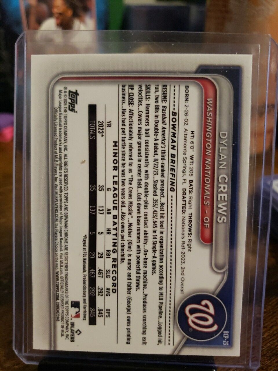 2024 Bowman Chrome DYLAN CREWS 1st Bowman #BCP-23 Washington Nationals