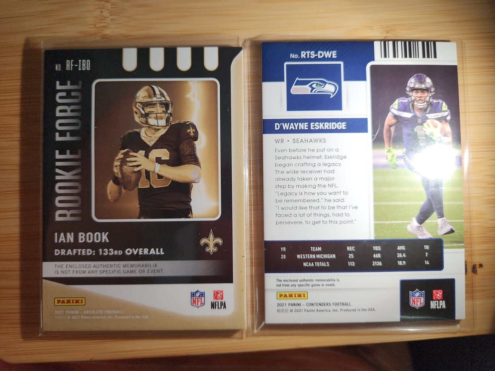 2021 Panini Absolute Ian Book and D'wayne Eskridge patch cards