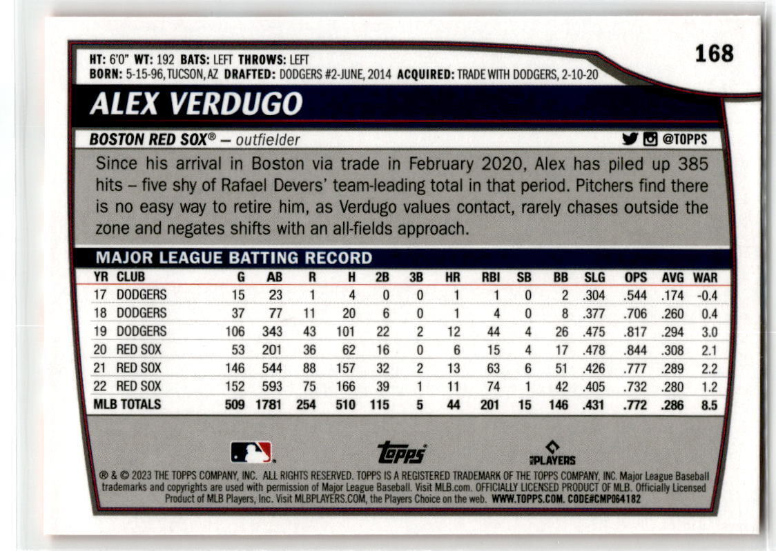 2023 Topps Big League #168 Alex Verdugo Electric Orange NM