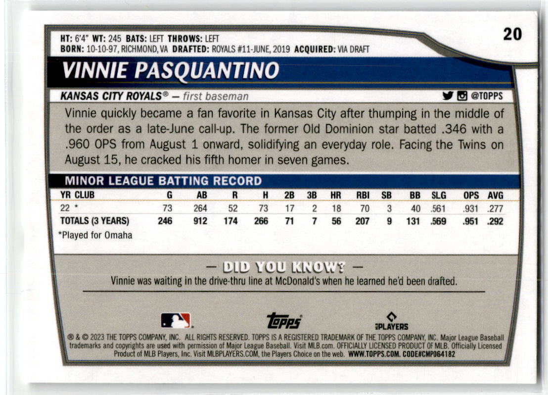 2023 Topps Big League #20 Vinnie Pasquantino NM