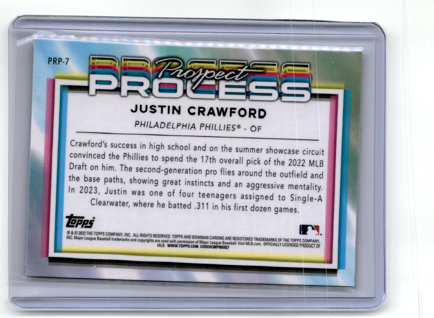 2023 Bowman Chrome #PRP-7 Justin Crawford Prospect Process