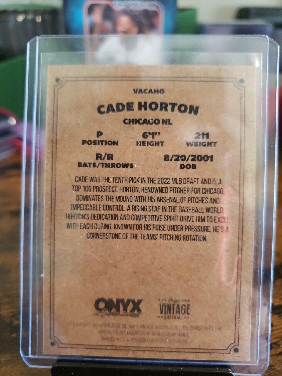 CADE HORTON 2024 ONYX VINTAGE BASEBALL ON CARD AUTO BLUE INK Chicago Cubs