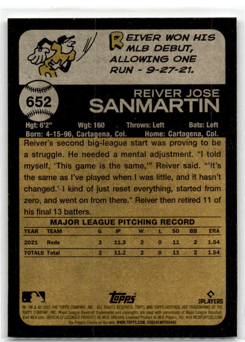 2022 Topps Heritage #652 Reiver Sanmartin NM