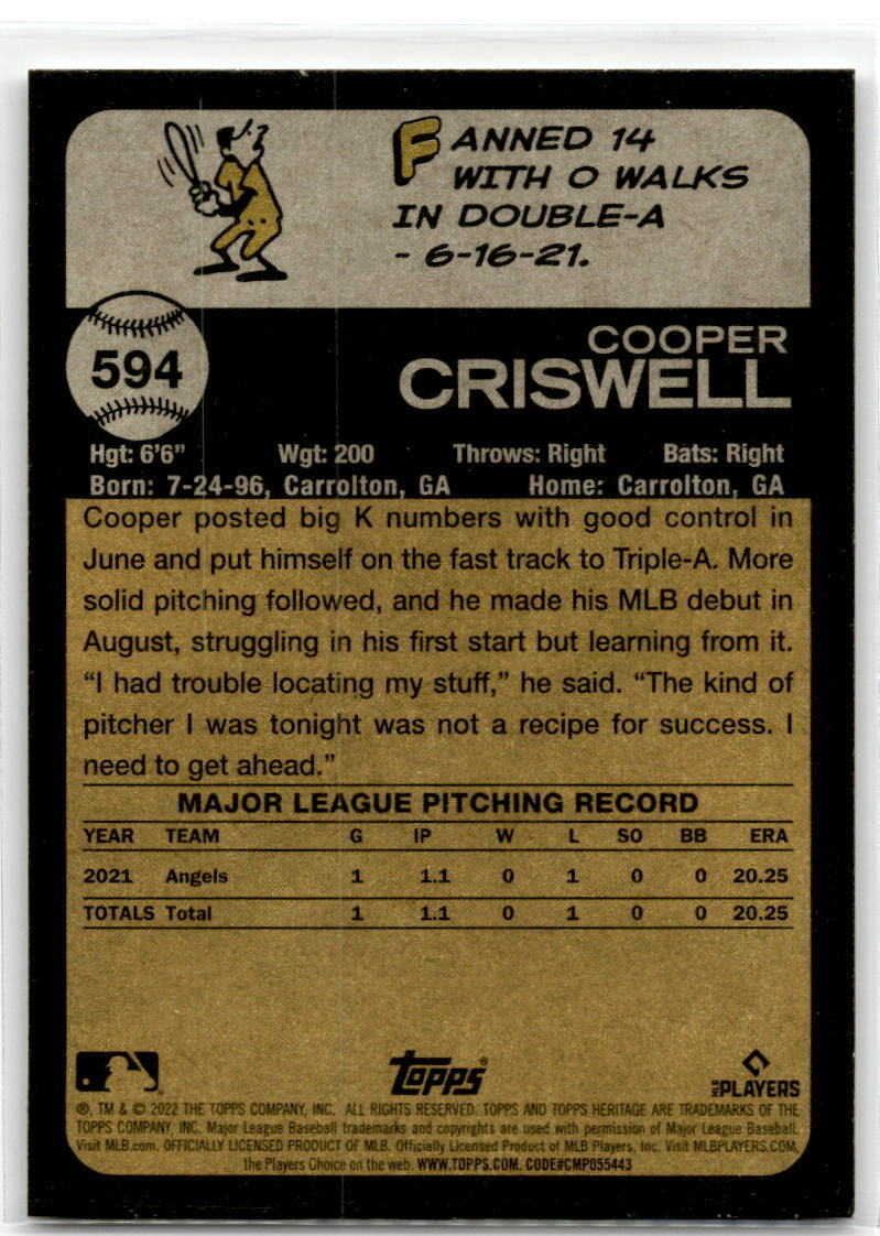 2022 Topps Heritage #594 Cooper Criswell NM