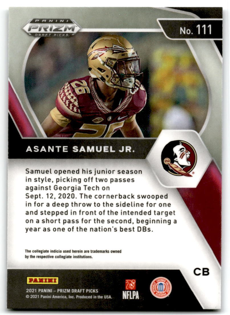 2021 Panini Prizm Draft Picks Collegiate #111 Asante Samuel Jr. NM