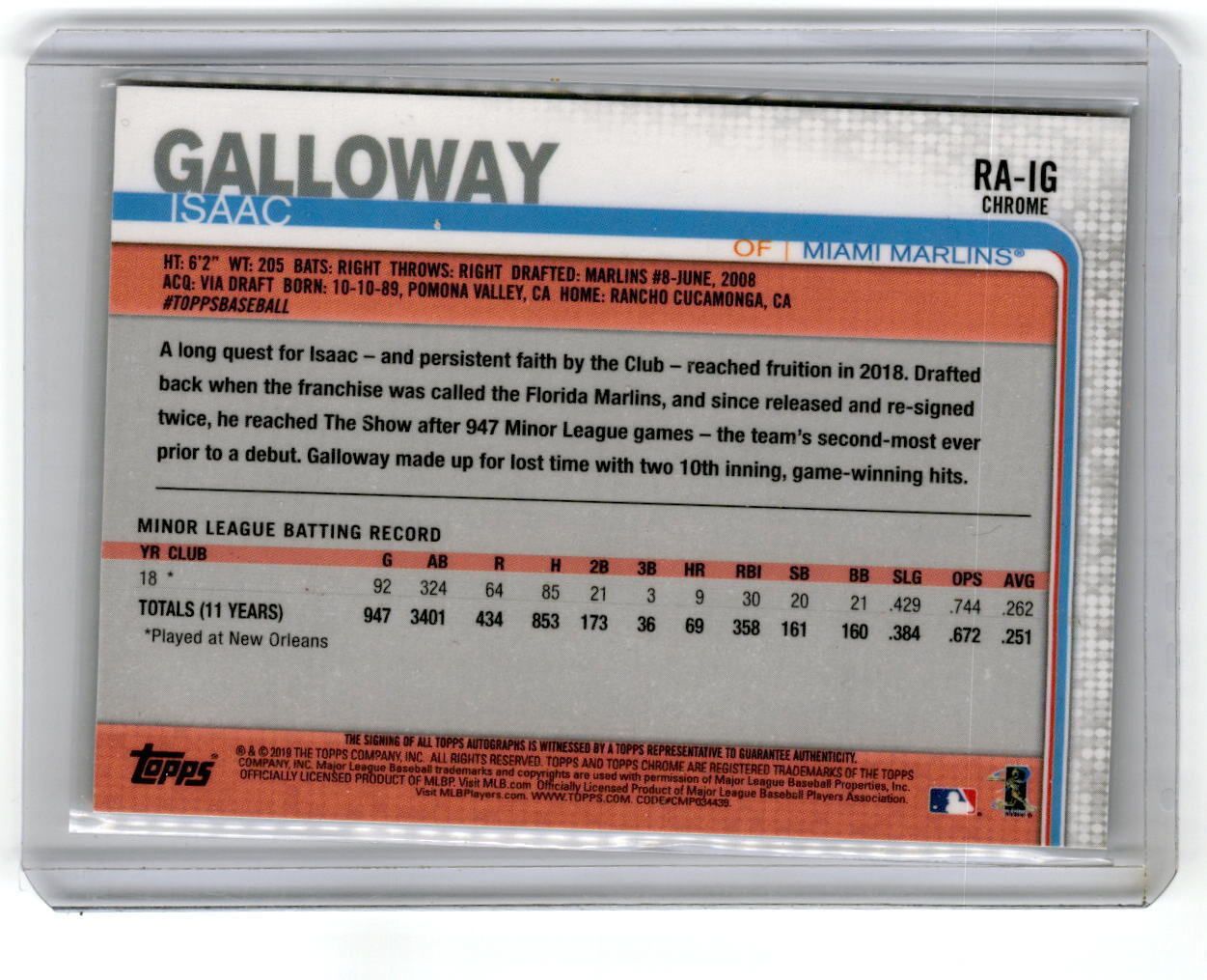 2019 Topps Chrome #RA-IG Isaac Galloway Rookie Autographs