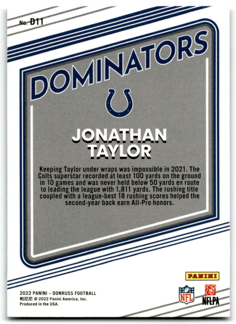 2022 Donruss #D11 Jonathan Taylor Dominators NM