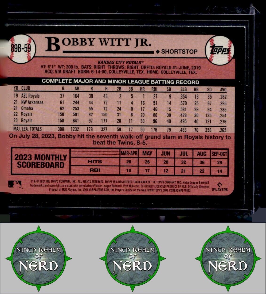 2024 Topps #89B-59 Bobby Witt Jr. 1989 35th Anniversary (Series One)