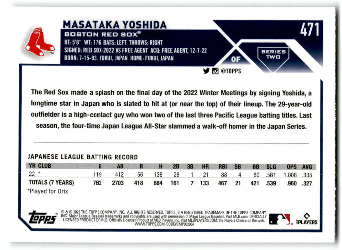 2023 Topps #471 Masataka Yoshida NM