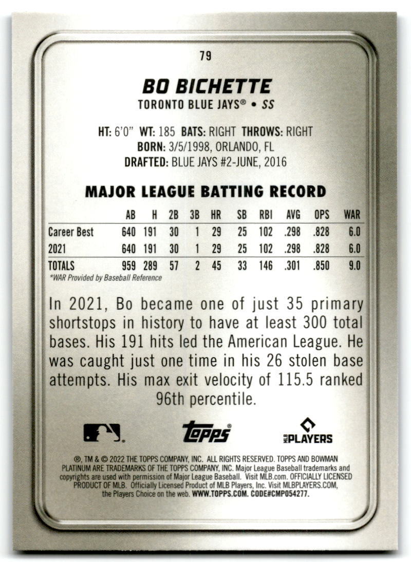 2022 Bowman Platinum #79 Bo Bichette NM