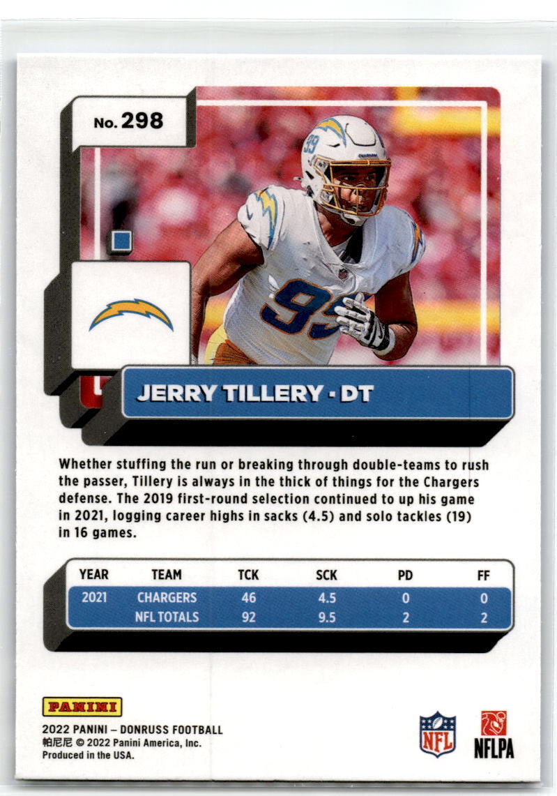 2022 Donruss #298 Jerry Tillery Blue Press Proof NM