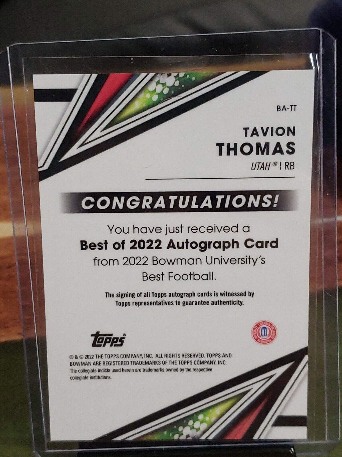 2022-23 Bowman's Best University Tavion Thomas RC Base AUTO #BA-TT Utah RB