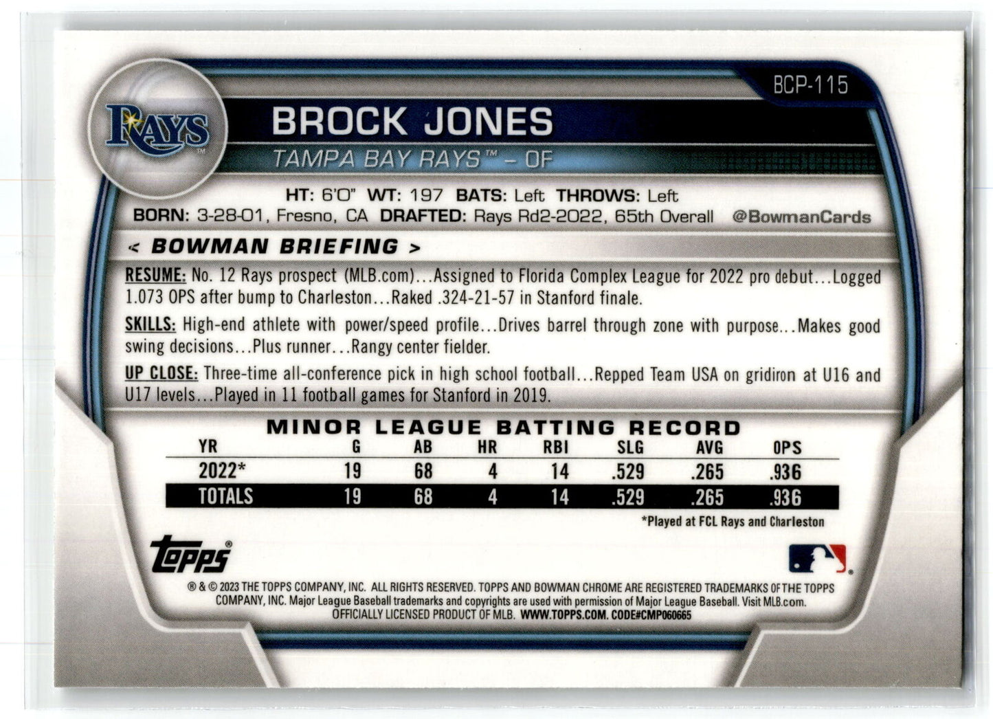 2023 Bowman #BCP-115 Brock Jones Chrome Prospects NM