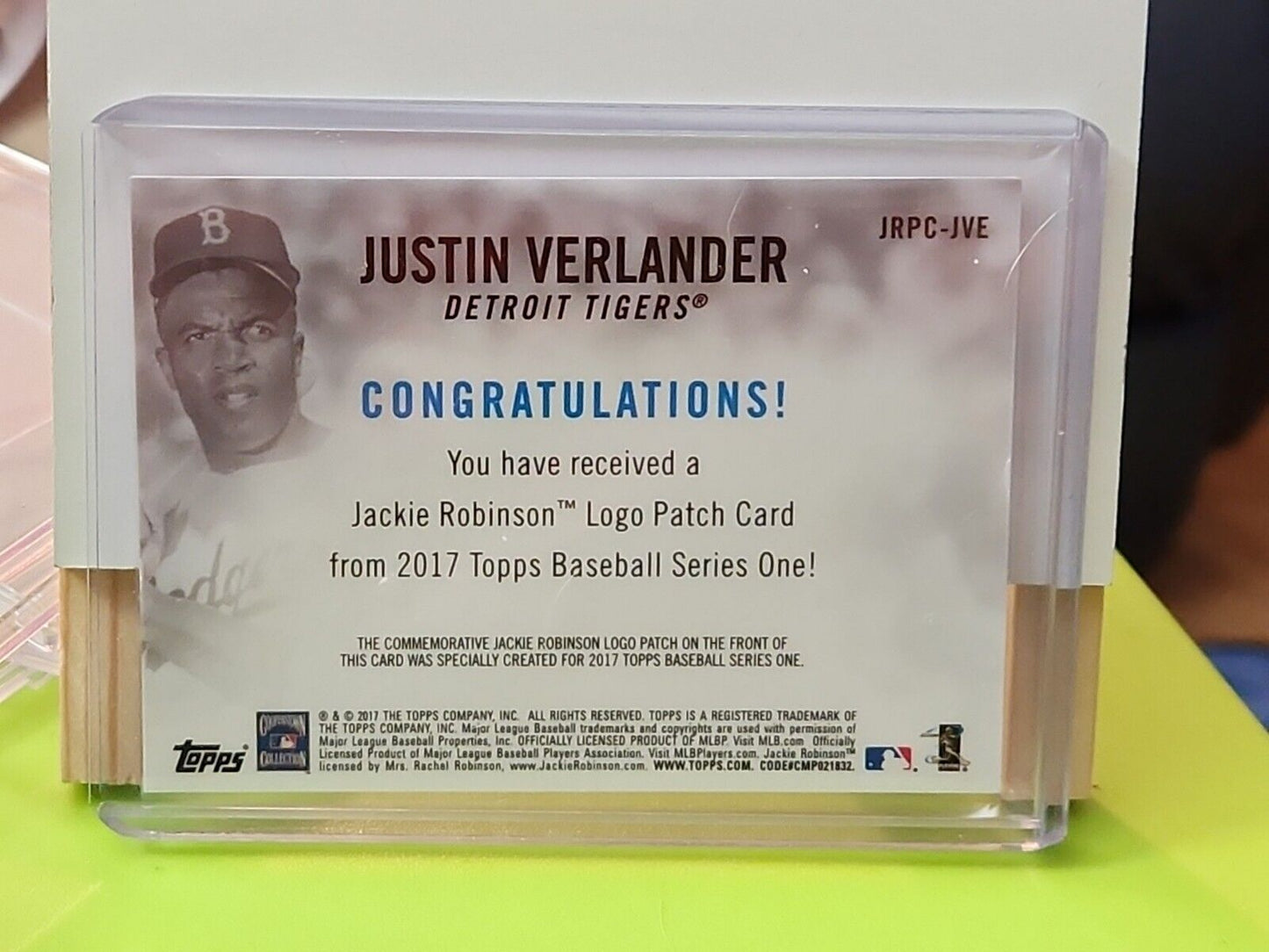 2017 Topps Jackie Robinson Day Commemorative Justin Verlander #JRPC-JVE Patch